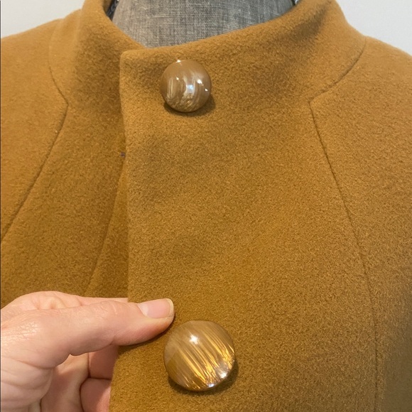 Talbots Virgin Wool Caramel Tan Winter Trench Coat Size 6 Button Front, Pockets - Picture 7 of 15